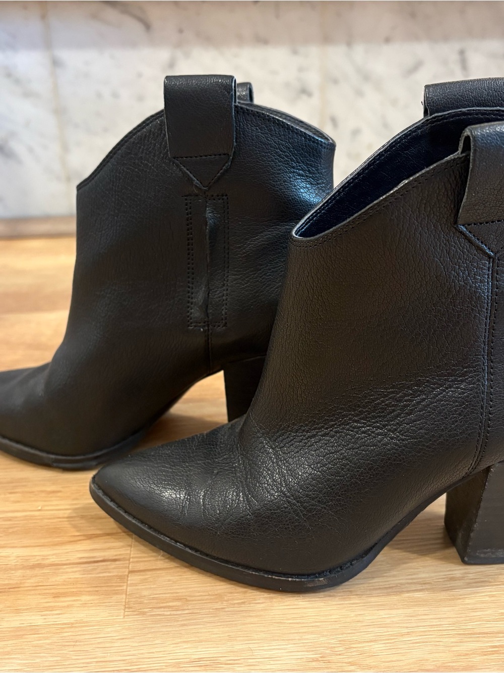 Lucky Brand Black Leather Ankle Booties with Block Heel